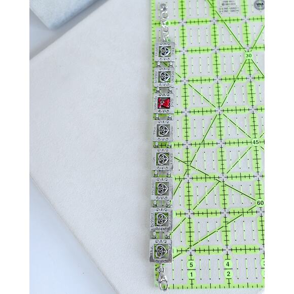 Brighton Red Dress Square Link Bracelet Silver Plated Vintage Retired 7.25-8.25" - Picture 6 of 6